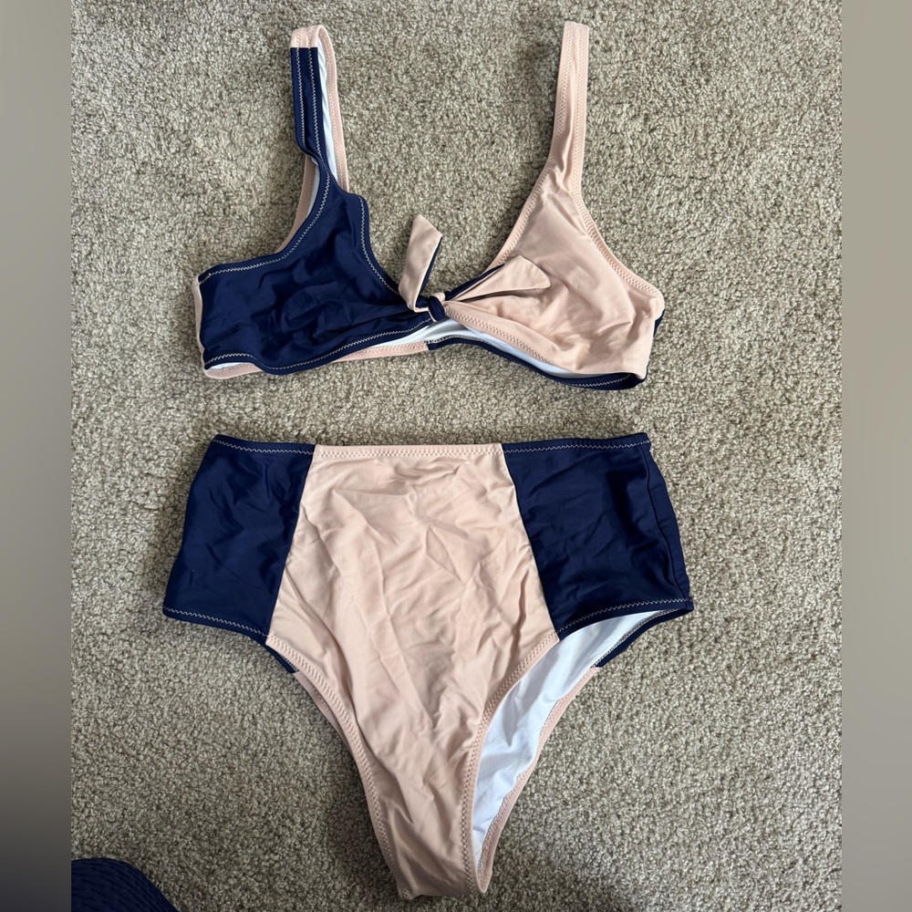 Two-Tone Navy and Baby Pink Women's Bikini
